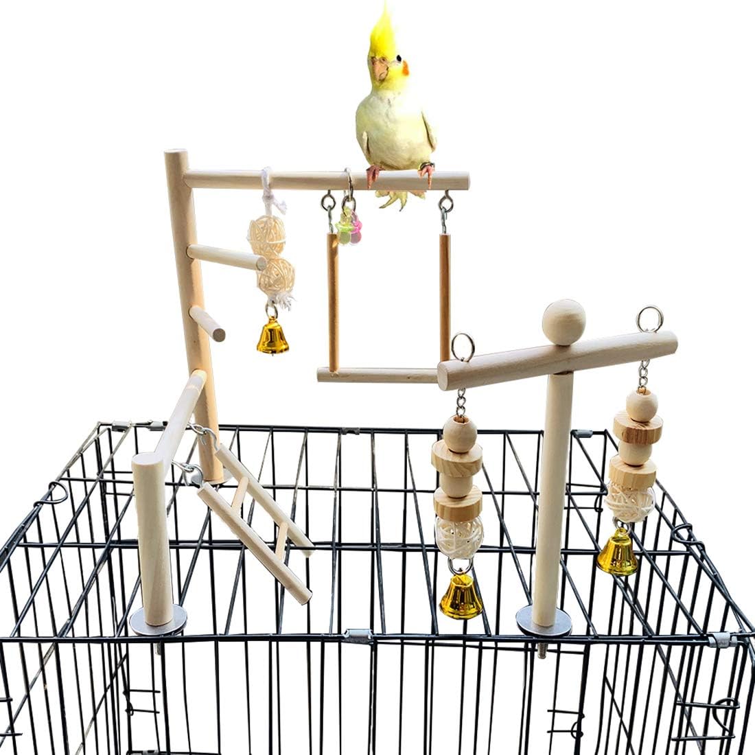 Pinvnby Bird Playground Parrot Play Gym Parakeet Cage Play Stand Wooden Perches Playpen Ladders Conure Chewing Climbing Swing To