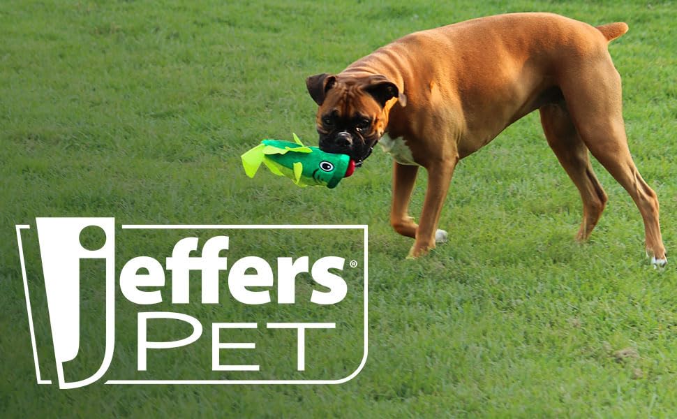 Jeffers Pet Plush Dog Toy With Squeaker, Big Mouth Fish 9' - Soft Crinkle Fabric, Safe & Durable, Healthy Fun For Small & Mediu