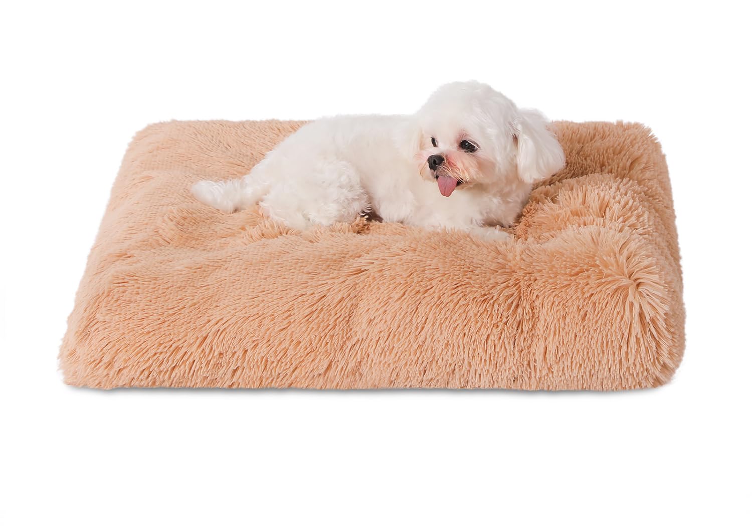 Bedfolks Plush Waterproof Dog Crate Bed, Removable Washable Cover, Faux Fur, Fluffy Kennel Bed 17''X12'', Camel
