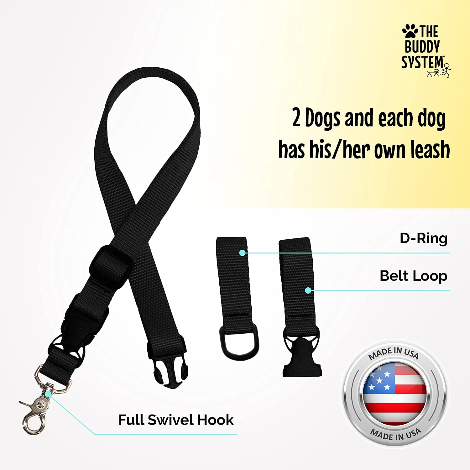 The Buddy System Accessories For Our Dog Leashes Made In Usa (Extra Buddy, Regular Dog Black)