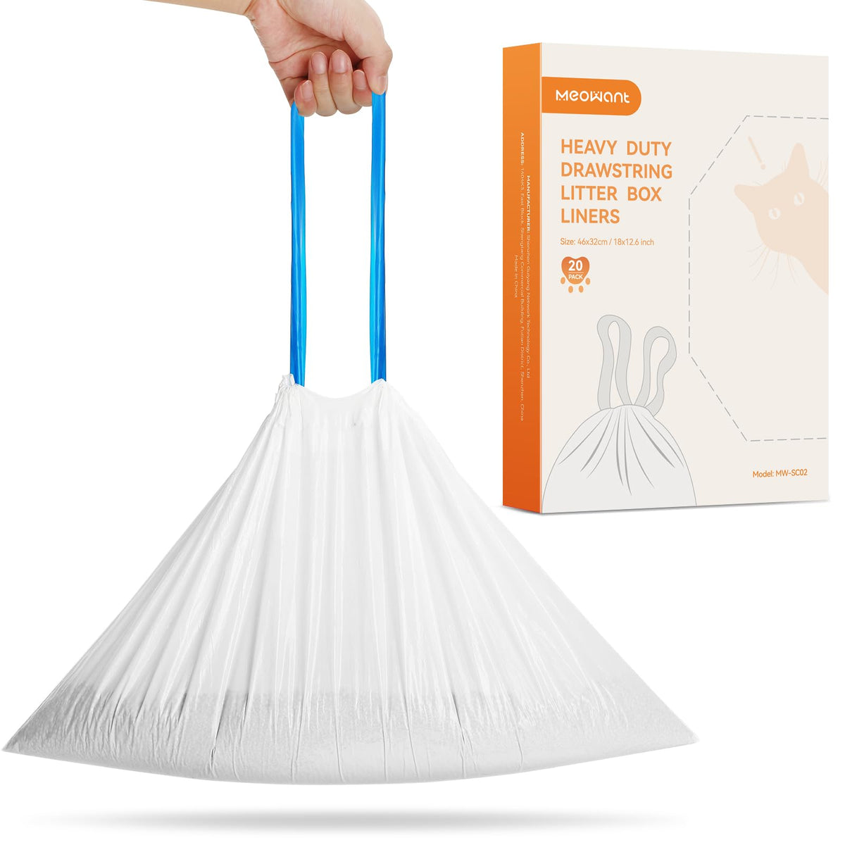 Meowant Cat Litter Box Liners, Drawstring Receptacles Bags For Meowant Mw-Sc01/Mw-Sc02/Mw-Lr01/Mw-Lb02 Cat Litter Box 20Pcs