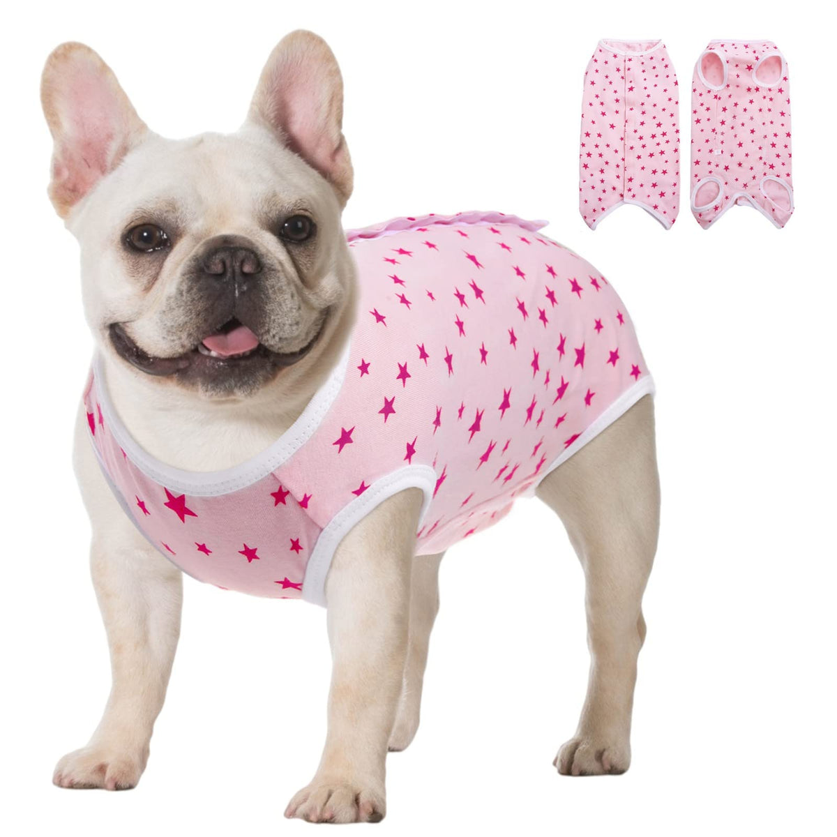 Koeson Recovery Suit For Female Dogs, Dog Recovery Suit After Spay Abdominal Wounds Protector, Bandages Cone E-Collar Alternative Surgical Onesie Anti Licking Pink Stars Xl