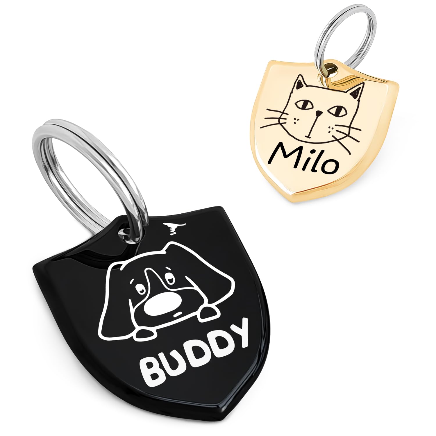 Cats Dogs Original Portrait Design For Cat Dog Id Tags - Stainless Steel Deep Engraving Customized Dog Collar Accessories (Shiel