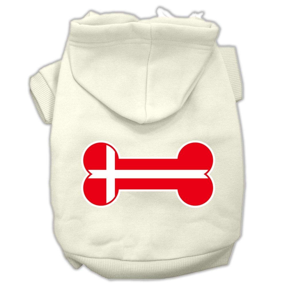 Pet, Dog & Cat Hoodie Screen Printed, 'Bone Shaped Denmark Flag' Cream Md (6-10 Lbs.)