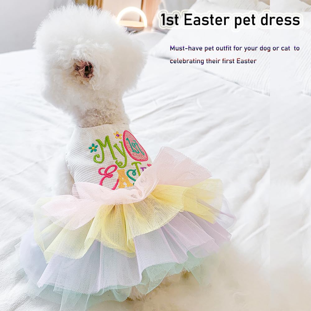 Aniac Happy 1St Easter Dog Dress Girl Holiday Puppy Clothes For Small Dog Easter Cat Outfit Eggs Print Rainbow Doggy Princess Tu