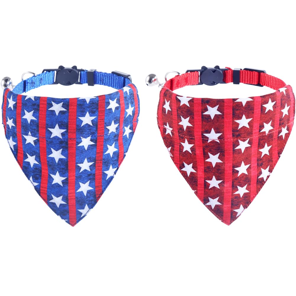 Independence Day Cat Collars American Breakaway With Bandana Bell Pet Kitten Adjustable For Small Dog Puppies Girl Boy