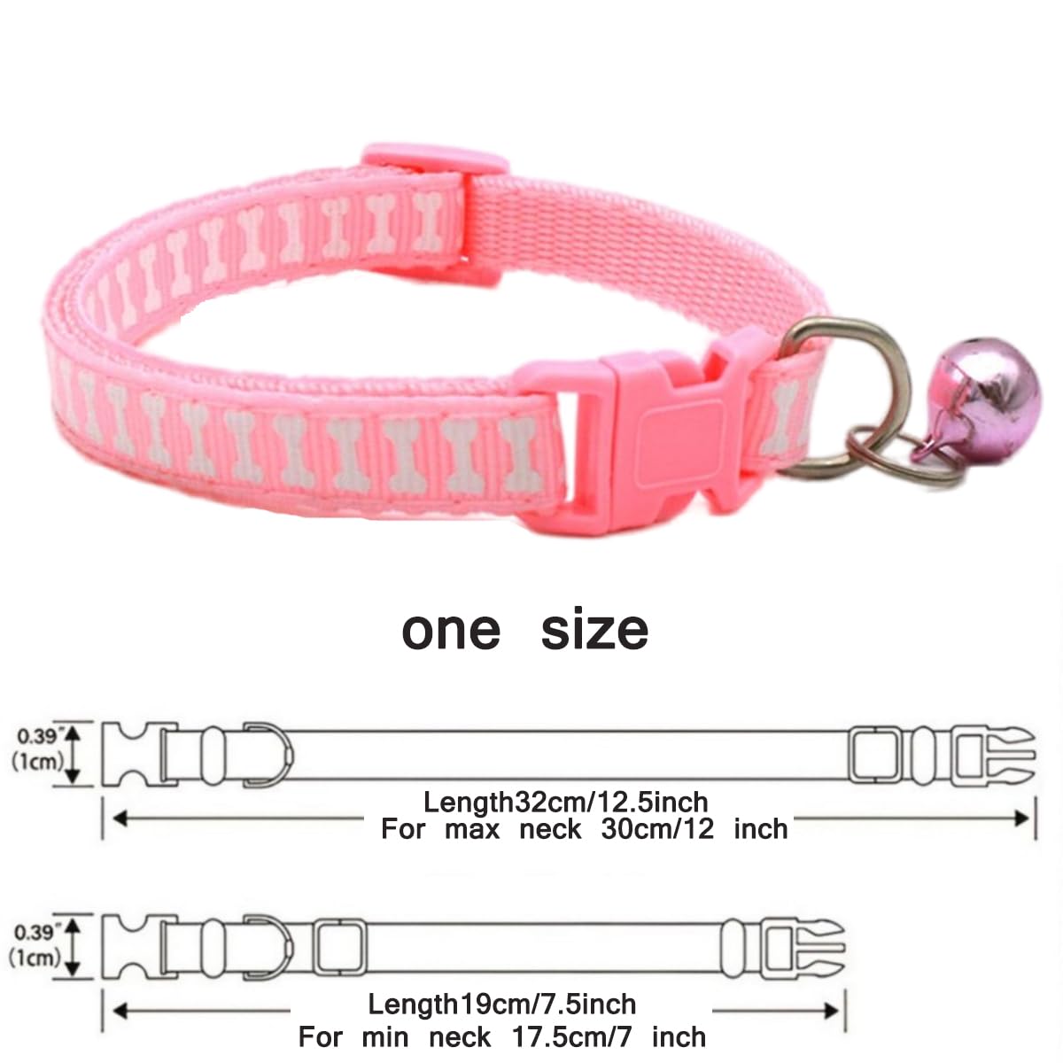 Pink Dog Collar With Bell, 2-Pack Basic & Bone Cat Collars With Bells Small Puppy Collar Girl For Xxs Xs Small Tiny Pet Dogs Fem