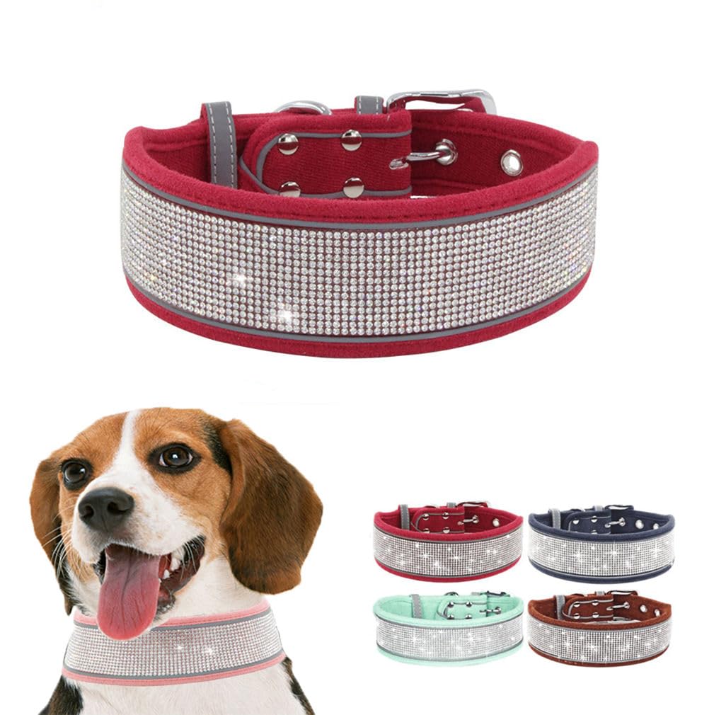 Red Bling Dog Collar For Large Dogs, Pretty Glitter Rhinestone Dog Collar Diamond Sparkle Crystal Fancy Soft Pet Girl Dog Collar