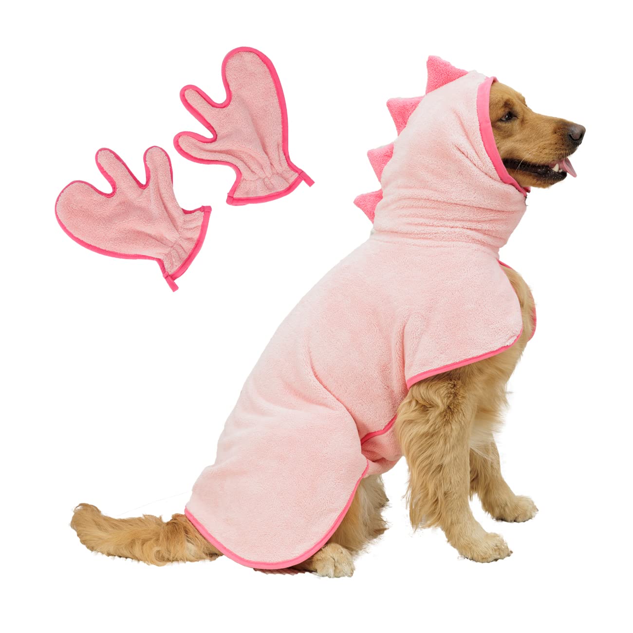 Pawyee Super Soft Fast-Drying Dog Towel Set For Cold Weather, Beach, Pool - Adjustable Microfiber Bath Robe With Drying Gloves F