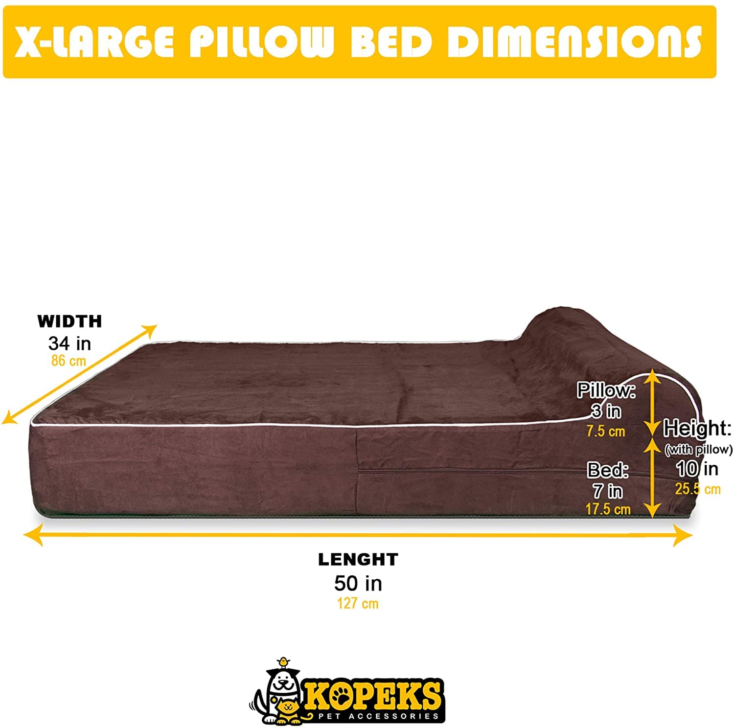 Kopeks Dog Bed Replacement Cover Memory Foam Beds - Brown - Extra Large (Jumbo Size)