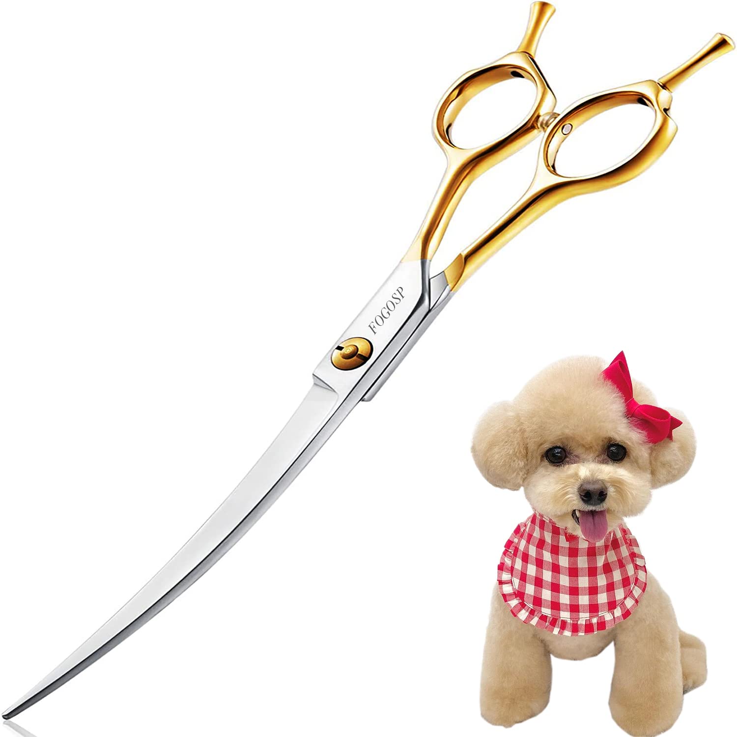 Fogosp Curved Dog Grooming Scissors Professional 7'' Grooming Shears For Dogs Pet Right Handed Groomer Japan 440C Stainless Stee