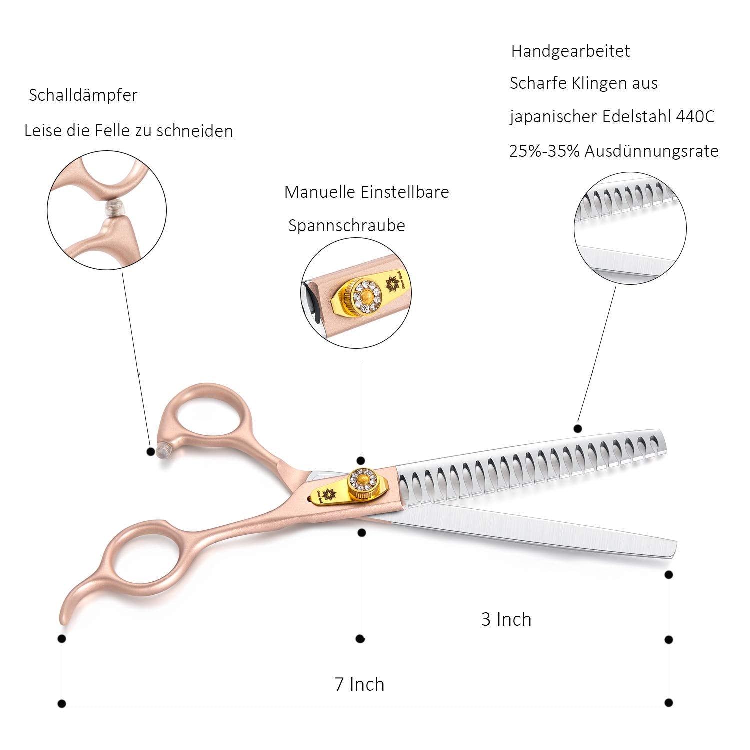 7 Inches Professional Pet Grooming Scissors, 440C Japanese Steel Straight & Curved & Thinning & Chunker Shears/Scissors For Dog Cat And More Pets (7 Inch-Chunker Scissors)