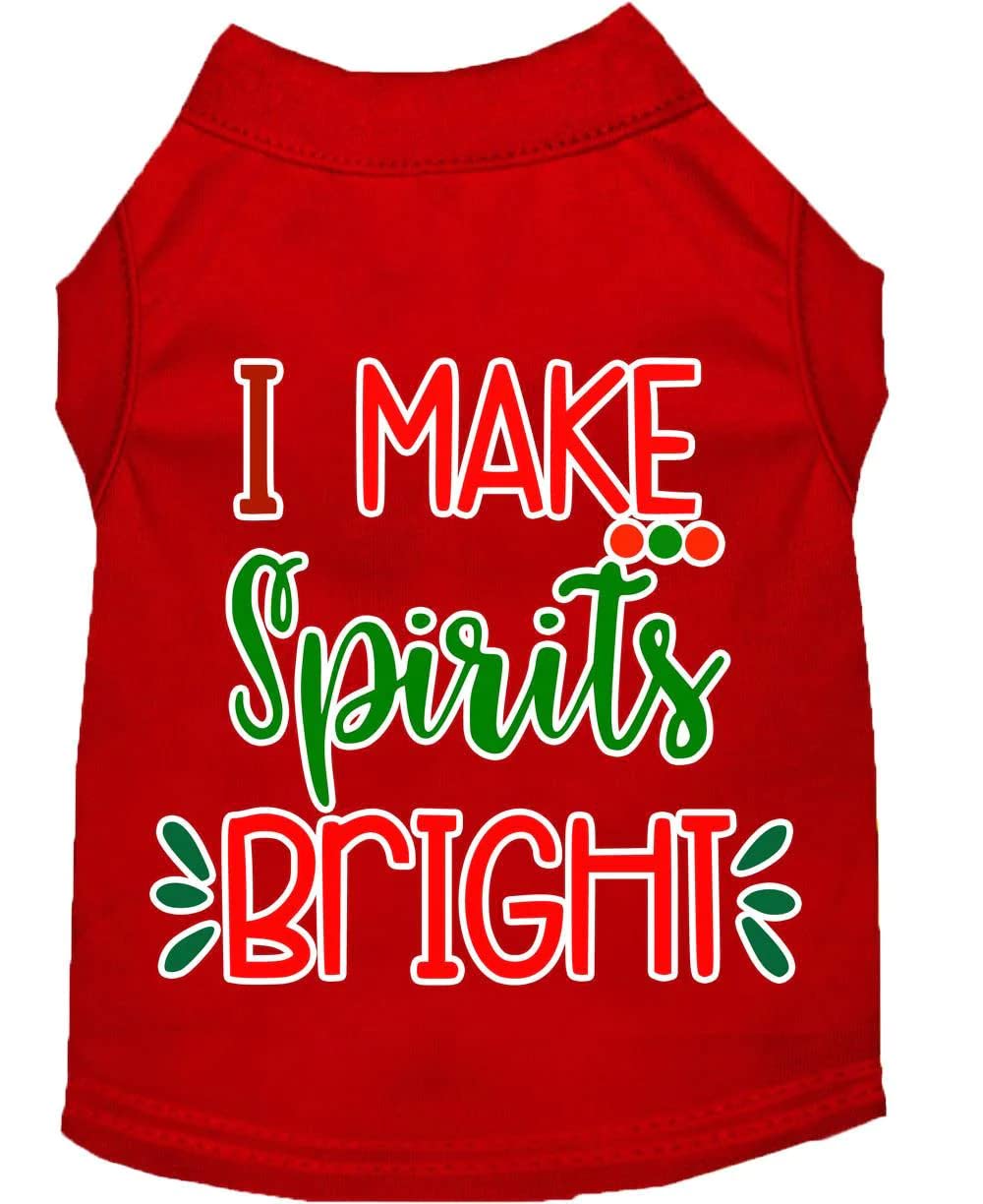 Christmas Pet Dog & Cat Shirt Screen Printed, &quot;I Make Spirits Bright&quot; Red SM (3-6 lbs.)