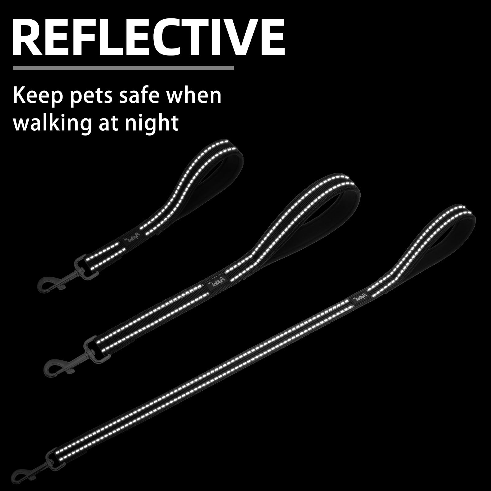 Pupteck Reflective Short Dog Leash - 3 Packs 2.5Ft/ 1.5Ft/ 1Ft Nylon Dog Leash With Strong Clip, And Soft Padded Handle, Durable Training Leash For Small Medium Large Dogs Cats Walking Outside