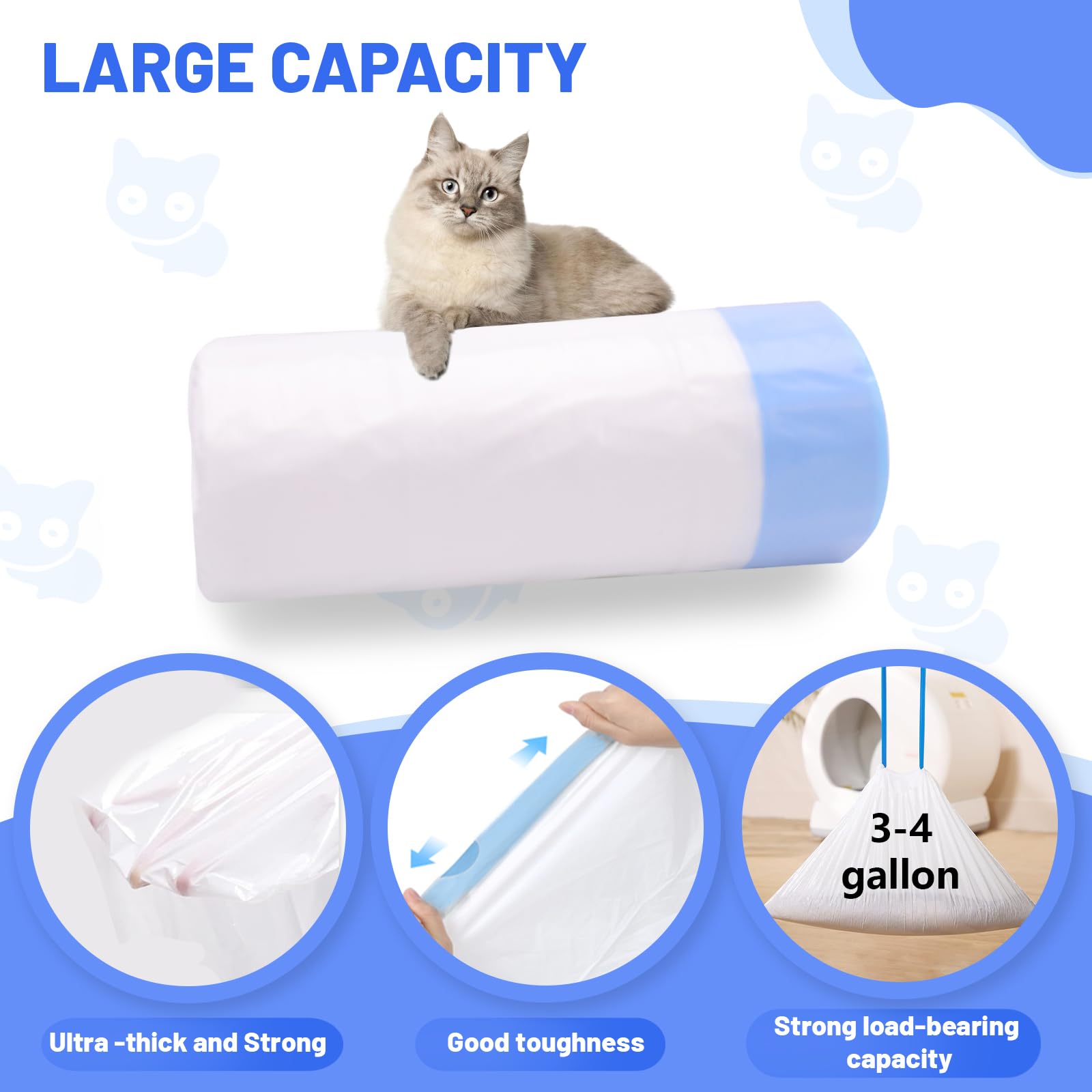 Giaceaw 120 Count Extra Large Cat Litter Box Liners - Light Blue Waste Receptacles for Self-Cleaning Litter Boxes MW-SC01/MW-SC02/MW-L