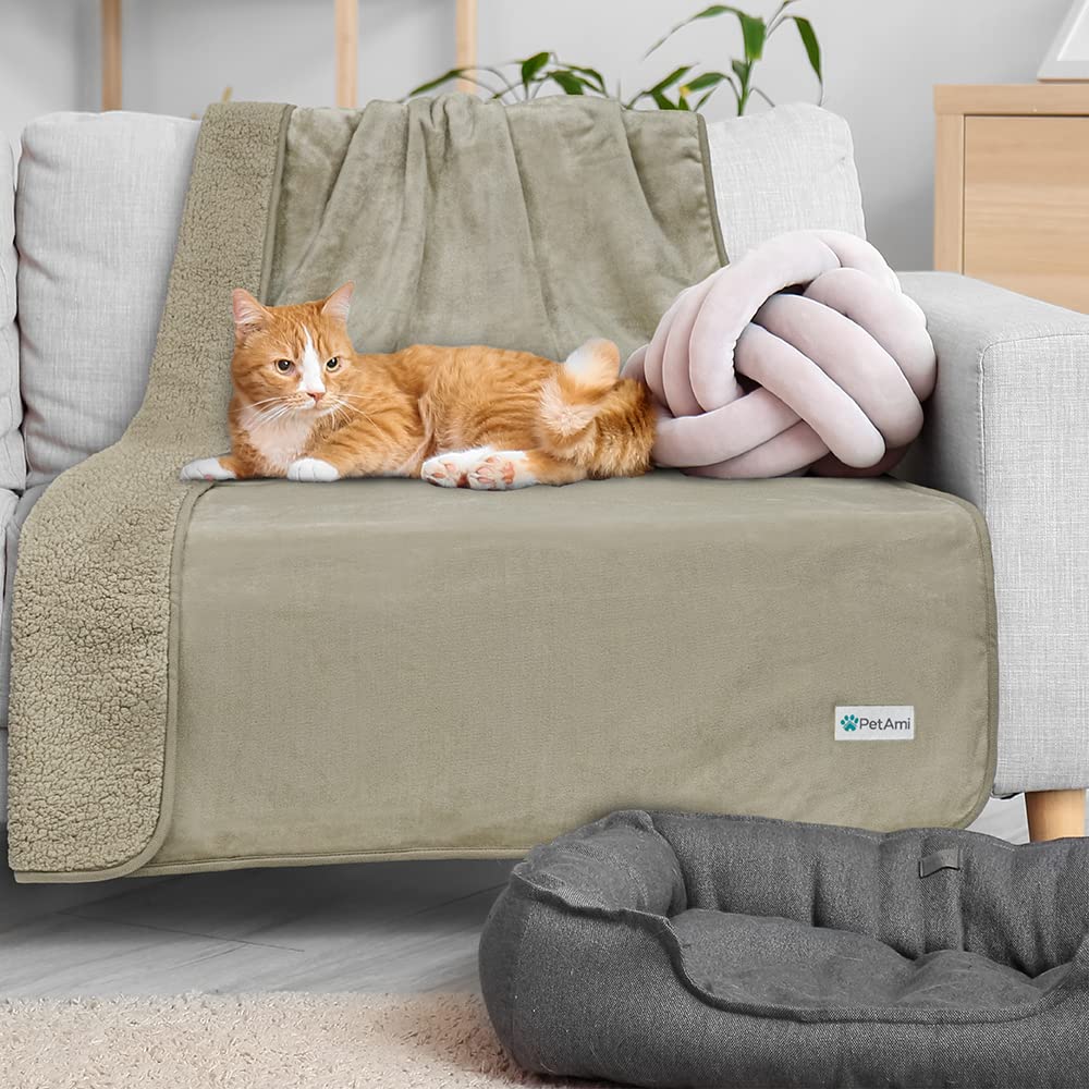 Petami Waterproof Dog Blanket For Small Medium Dogs, Pee Proof Pet Blanket Sherpa Fleece Couch Cover, Reversible Cat Throw Bed Sofa Protector, Soft Plush Washable Pad (Medium 29X40, Taupe)
