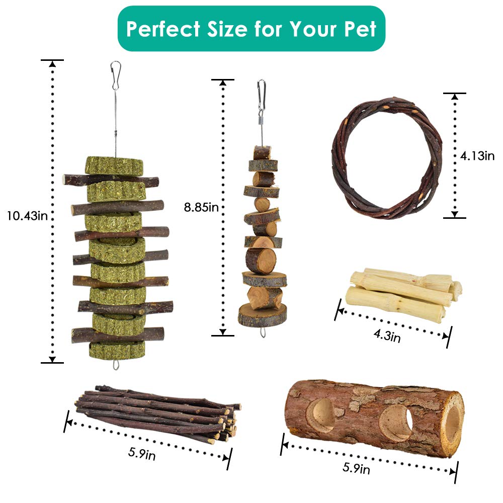 Erkoon New 12 Pack Hamster Chew Toys Gerbil Rat Guinea Pig Chinchilla Chew Toys Accessories, Natural Wooden Dumbbells Exercise B