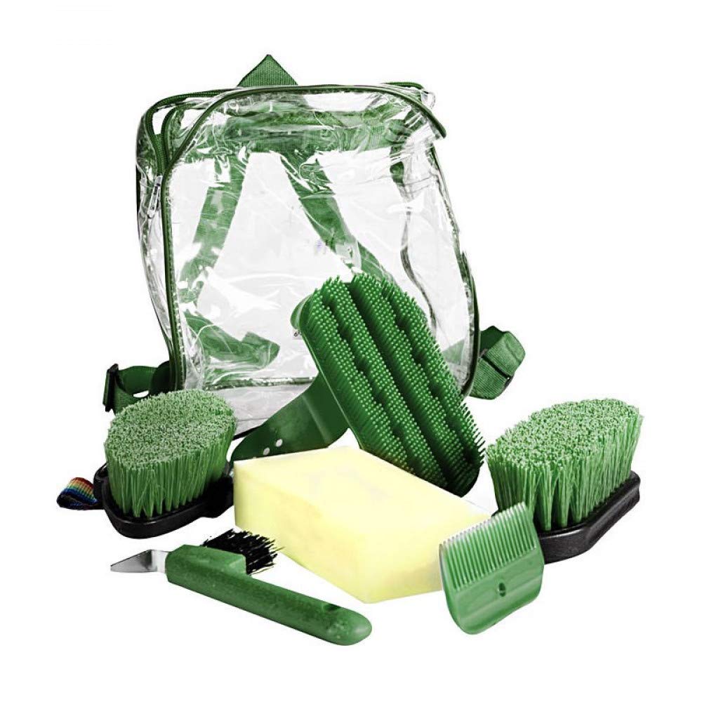 Horze Backpack Easy-Carry Horse Grooming Set With Six Soft Grip Grooming Tools - Dark Green - One Size