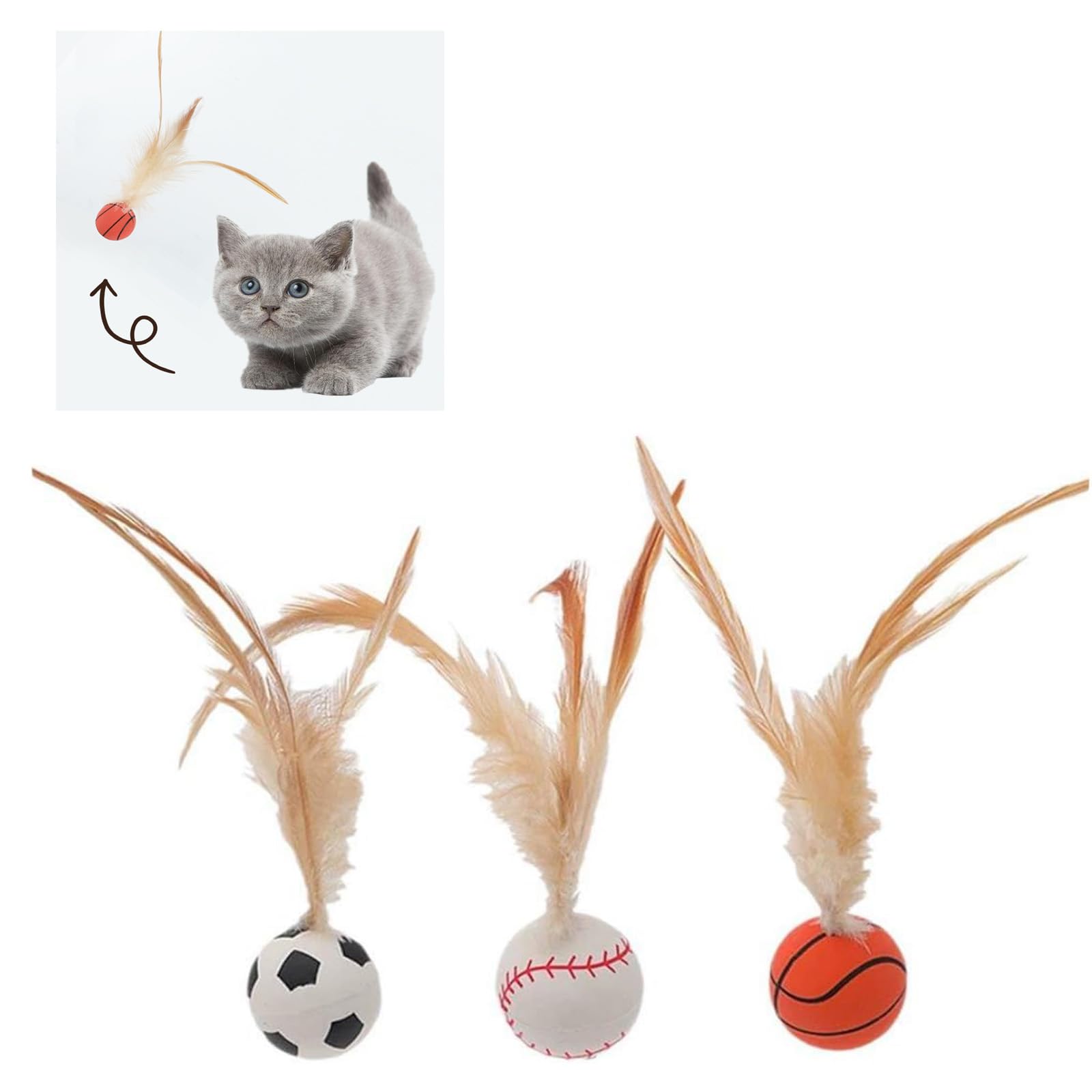 (3Pcs) Interactive Feather Ball Toy Set For Cats, 2025 New Cat Ball With Feather For Indoor, Elastic Interactive Toys For Indoor