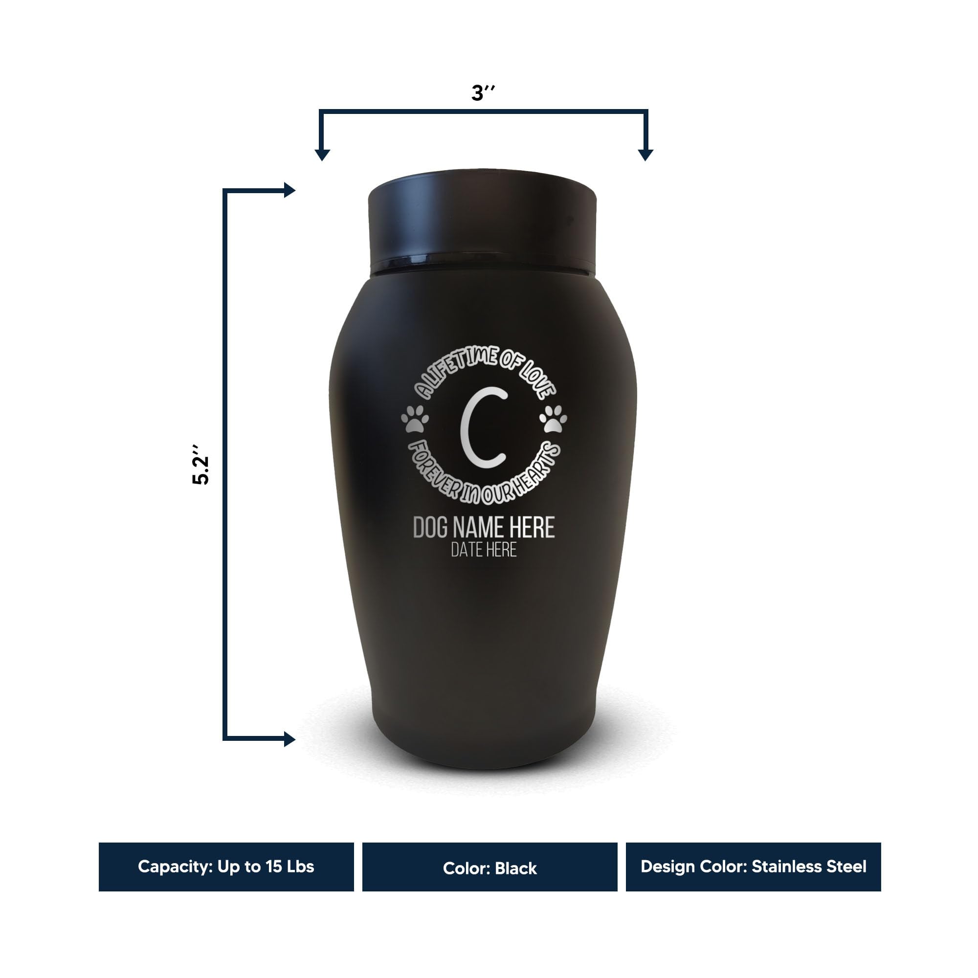 Merchsalad Custom Small Keepsake Urn Engraved With Pet Name, Date, And Dog Design - 5.2'' Black Powder Coated Steel Cremation Ur