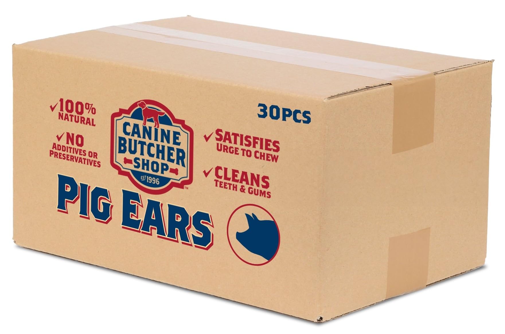 Canine Butcher Shop Pig Ears for Dogs, Always USA Made (30-Pack), All Natural, Sourced in USA Pig Ears, Digestible Pork Dog Chew