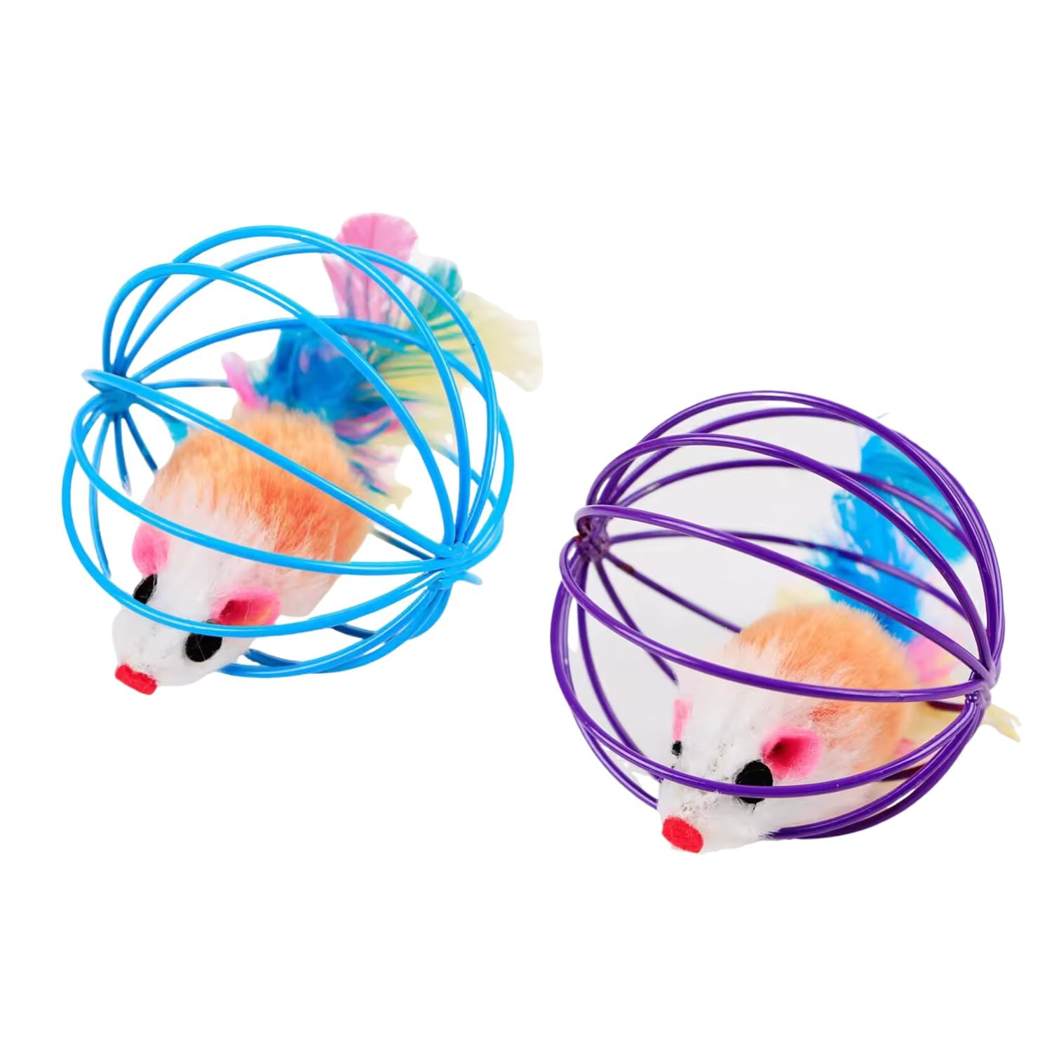 Kittupet Plush Mouse Cat Toys In Cage (Pack Of 2) | Interactive Kitten Playing Toy With Bell Ball | Soft False Mice Rat Toy For 