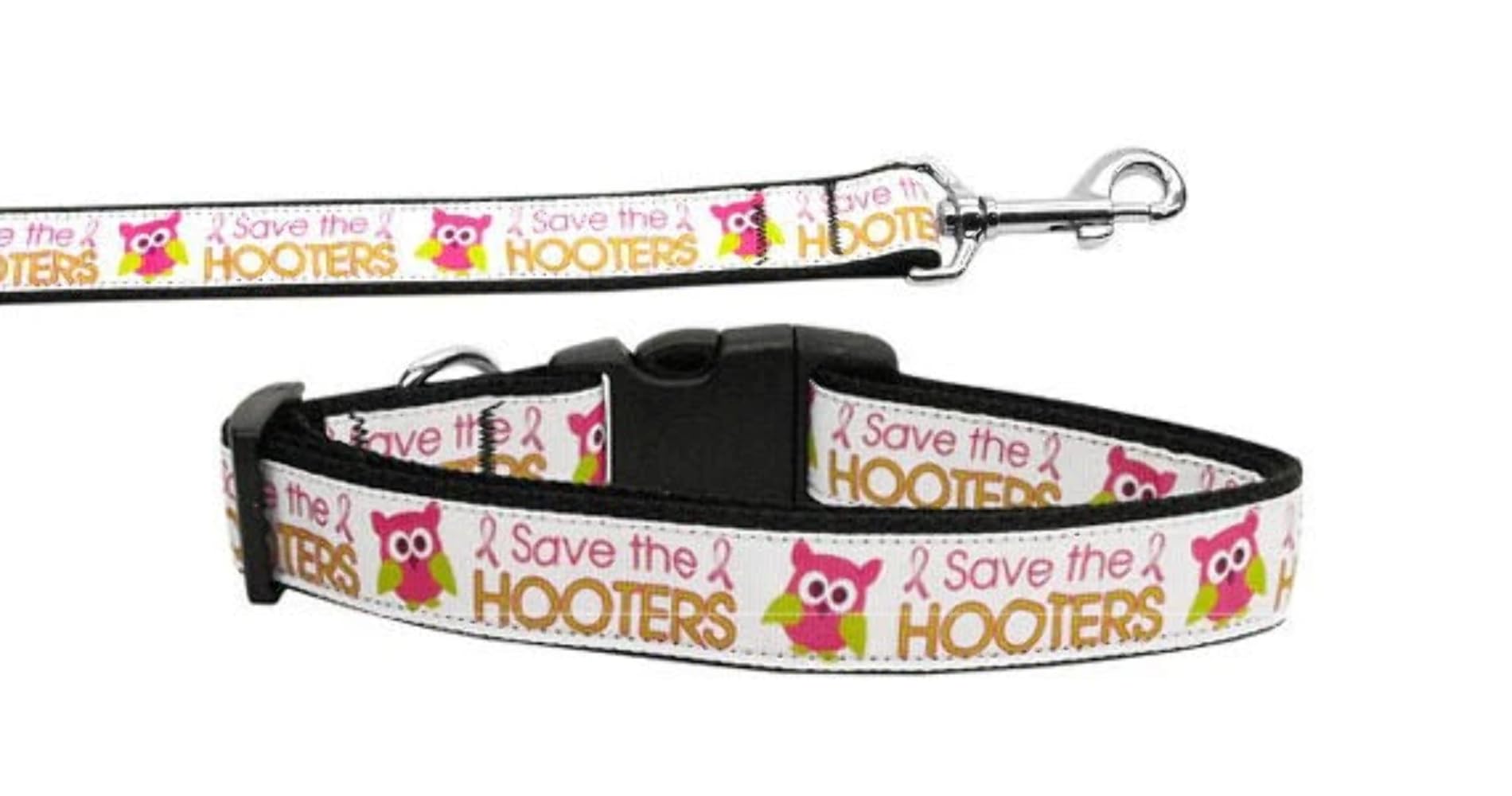 Pet Dog & Cat Nylon Collar or Leash, "Save The Hooters" 1" w x 4 ft. leash