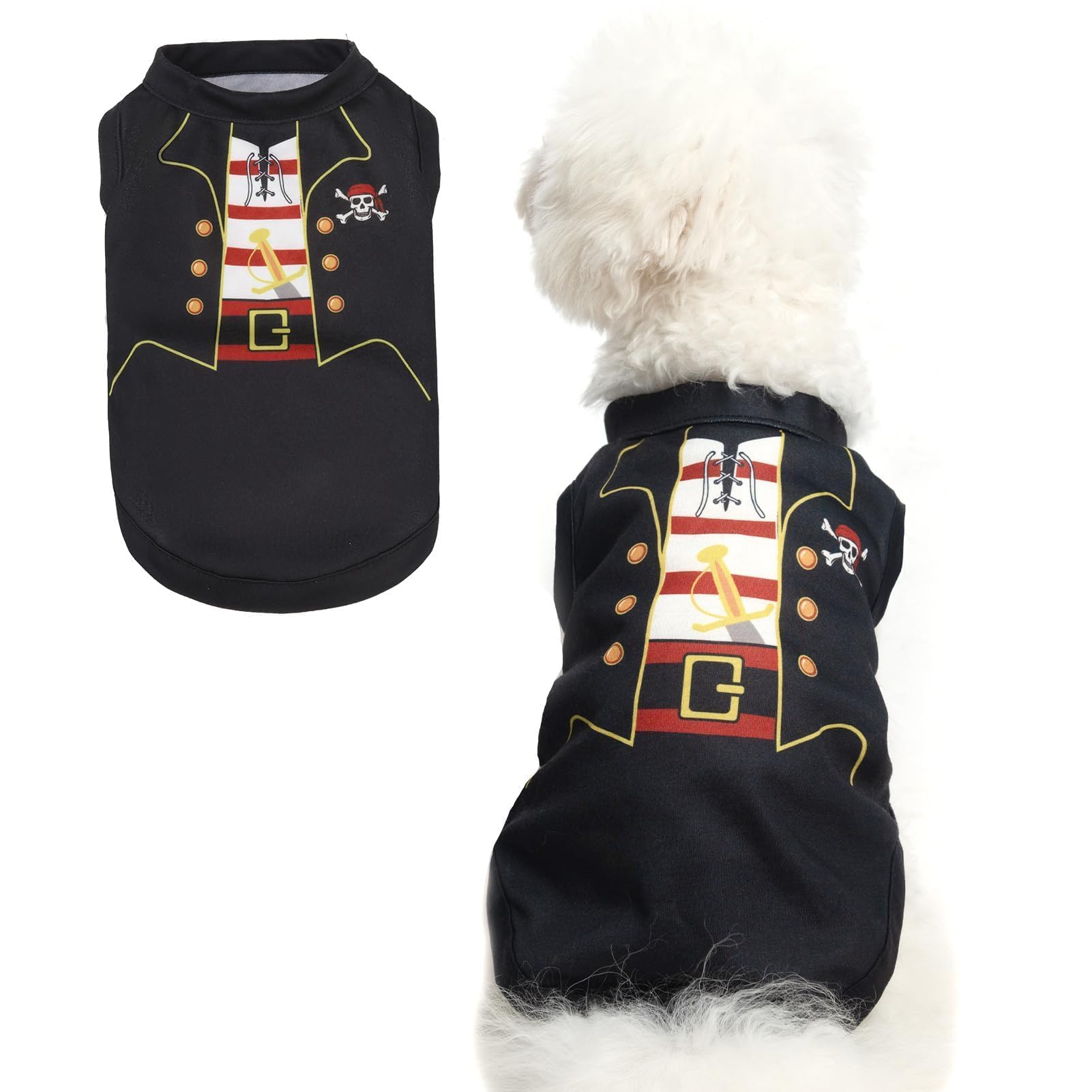 Bingpet Dog Shirts - Cute Pirate Print Stretchy Tops, Lightweight Sleeveless Tank Tops, Soft Breathable Puppy Sweatshirts For Sm