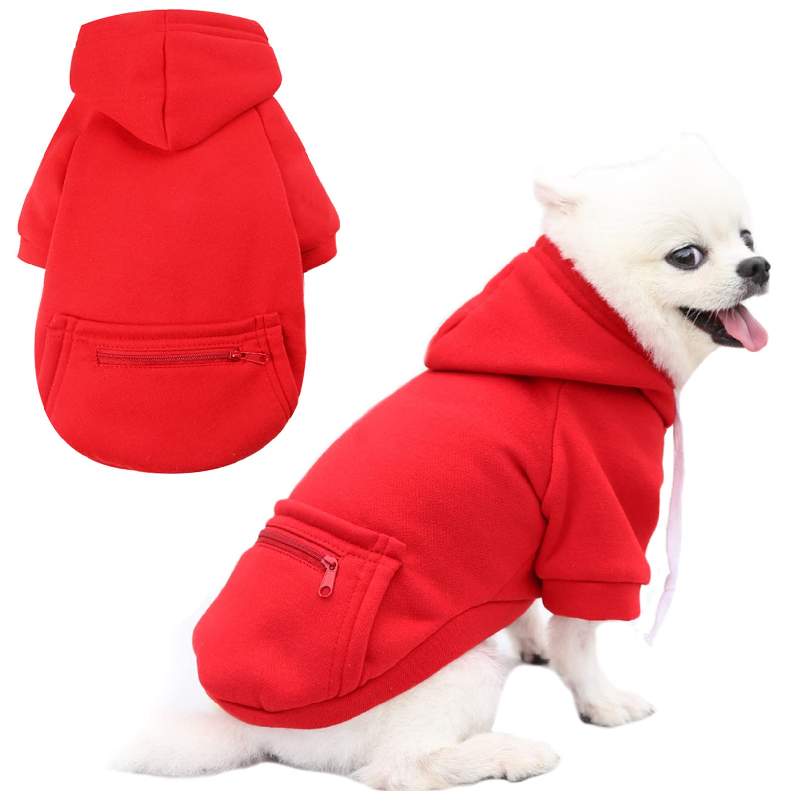 Petcare Small Dog Hoodie Cat Sweater Red Warm Soft Fleece Sweatshirts With Pocket Fall Winter Puppy Sweaters Cat Clothes For Cat