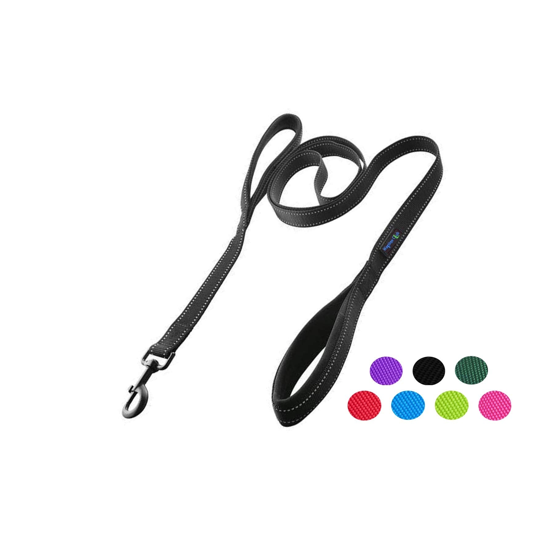 Wagtime Club Soft &Thick Dual Handle 6Ft Dog Leash, Premium Nylon Double Padded Handles For Medium, Large Or Xlarge Dog (Reflective Black)