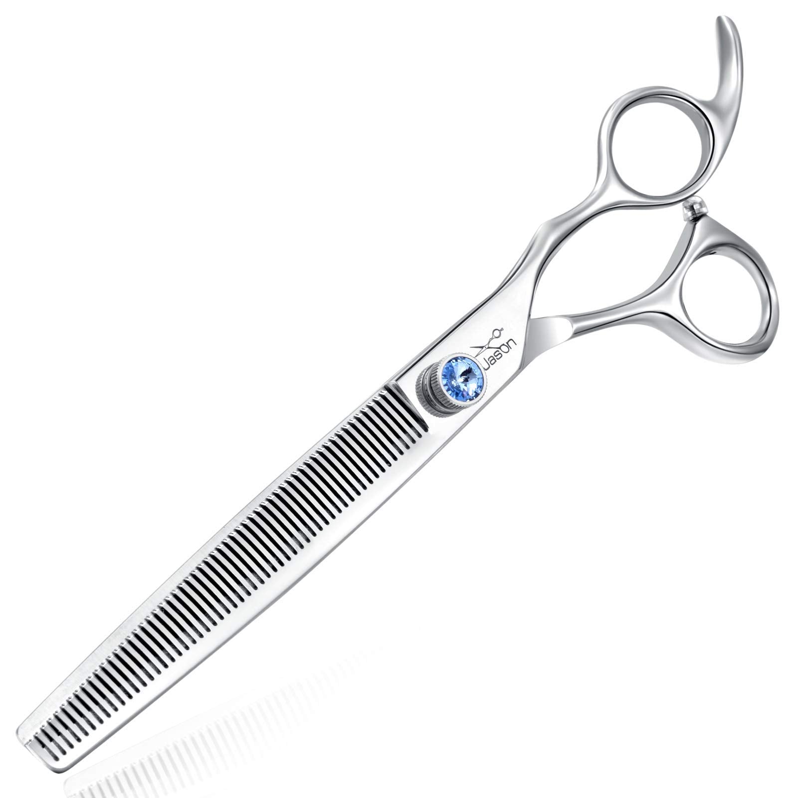 Jason 7.5' 56-Tooth Blending Dogs Grooming Scissors Cats Thinning Shears Pets Blender Thinner Trimming Texturizing Kit With Offset Handle Blue Jewelled Screw (7.5 Inch)