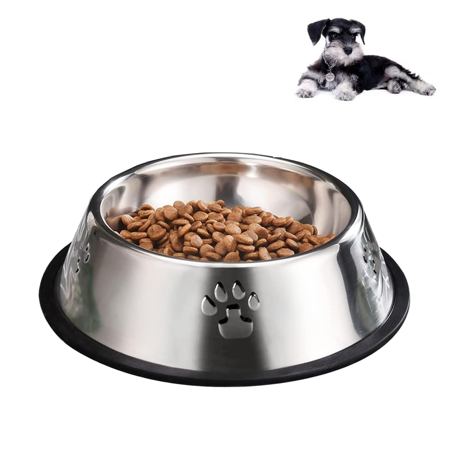 Skofri Stainless Steel Dog Bowl, Dog Food Bowl, Dog Feeding Bowl, Metal Paw Print Pet Feeder, NonSlip Pet Feeding Container Wit