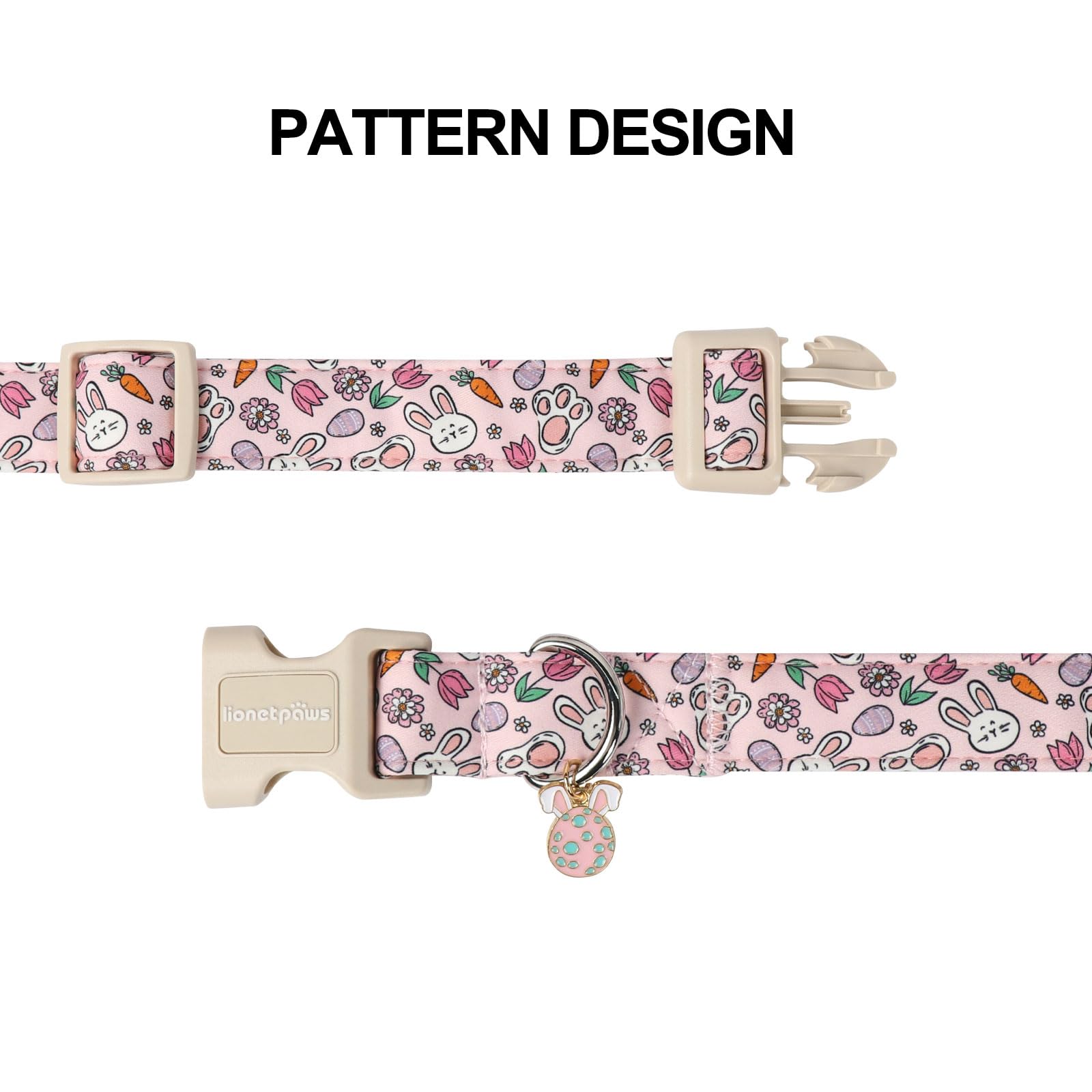 Lionet Paws Easter Dog Collar- Cute Rabbit Purple Eggs Pink Dog Collars With Plastic Buckle, Light Adjustable Dog Collars With E