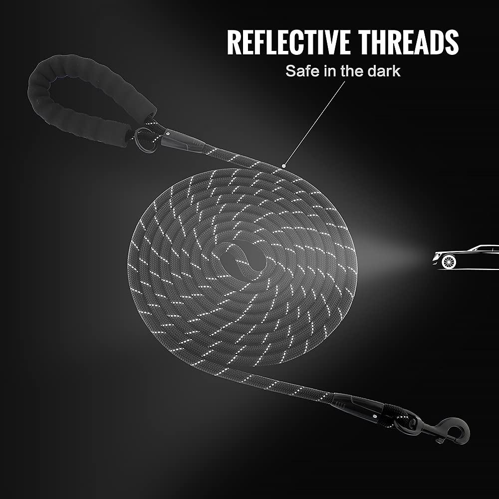 Plutus Pet Long Rope Dog Leash, With Comfortable Padded Handle, Reflective Nylon Heavy Duty Rope Leash, 15Ft 20Ft 30Ft 50Ft 66Ft Dog Training Leash For Small Medium Large Dogs (50Ft, Navy Blue)