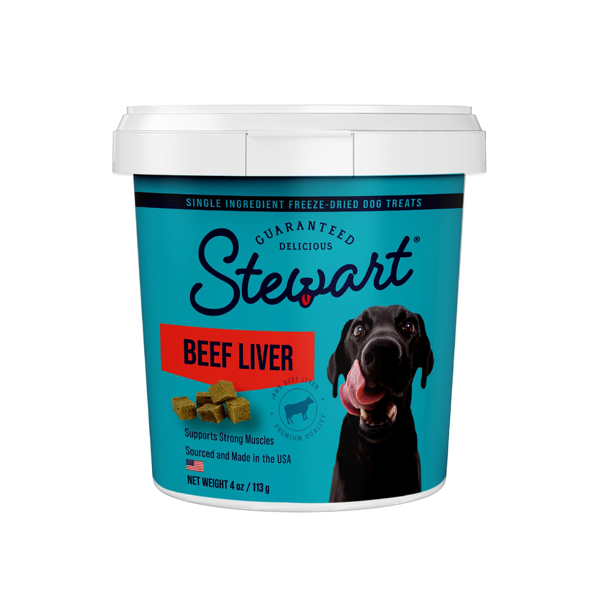 Stewart Single Ingredient Freeze Dried Raw Dog Treats, Beef Liver, 4 Ounce Resealable Tub, Training Treats or Meal Topper Dogs, 