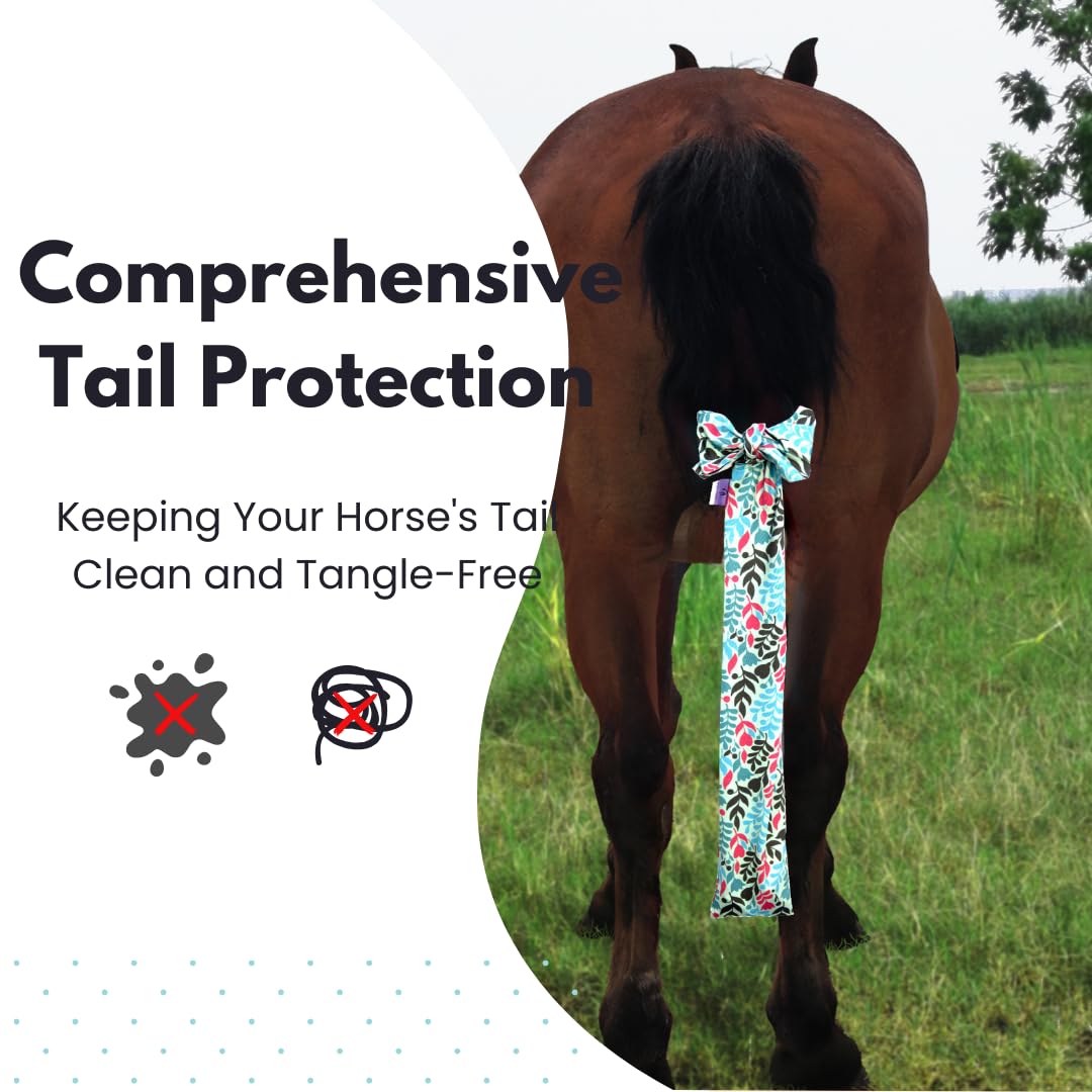 Horzmetnex Horse Tail Bag,Stretch Fabric, Leopard Print With Skull And Leaf Patterns, Fits All Tail Sizes, Tail Protection And D