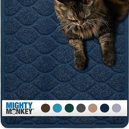 Mighty Monkey Waterproof Bpa Free Cat Litter Box Trapping Mat, Easy Clean Floors, Textured Baking, Soft On Sensitive Kitty Paws, Cats Accessories, Less Waste, Stays In Place, 35X23, Navy