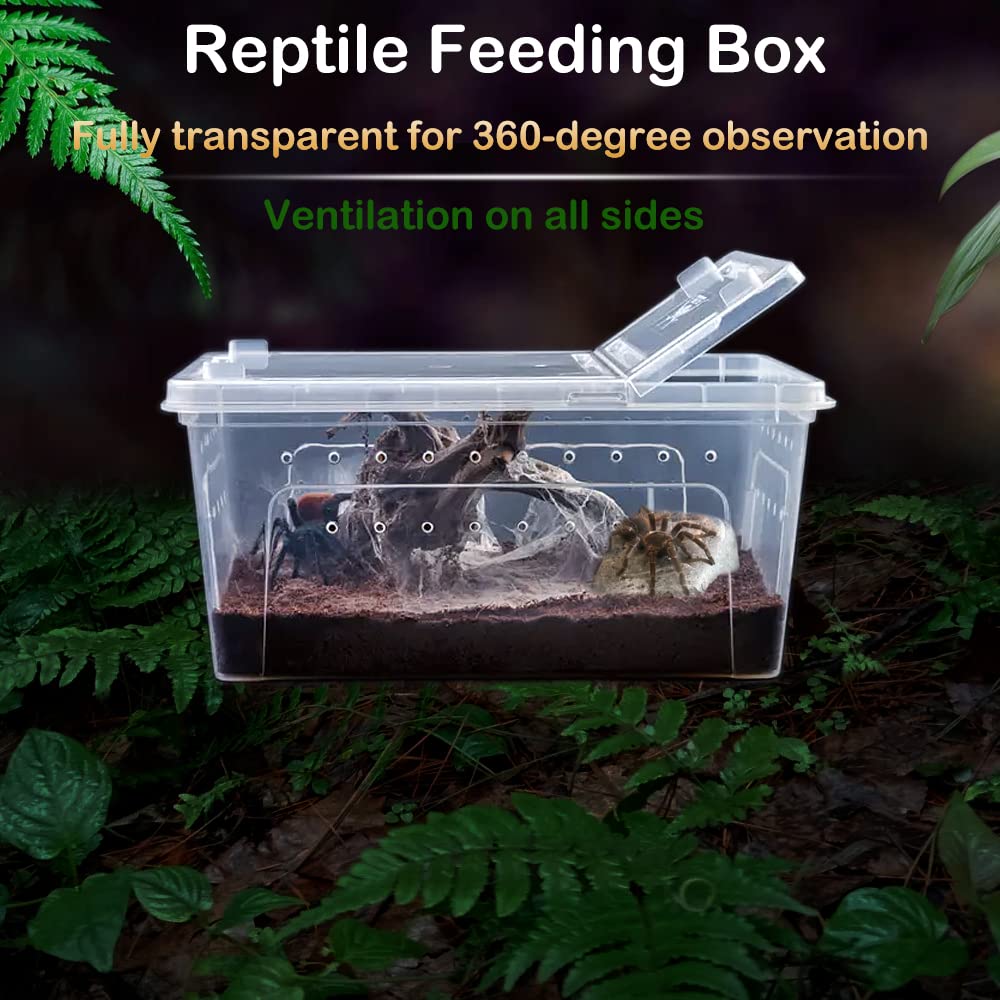 2 Pack Reptile Box Escape-Proof Breeding House Portable Reptile Terrarium Habitat For Reptile Crickets Snails Hermit Crabs Baby