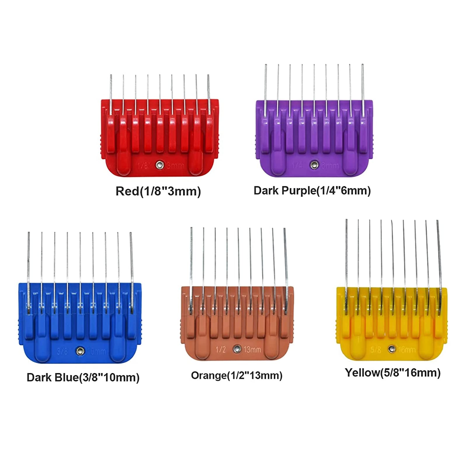 Dodaer Professional Animal Stainless Steel 5 Color Guide Comb Set For 10#/15#/30#Detachable Blade,Compatible With Andis, Oster A