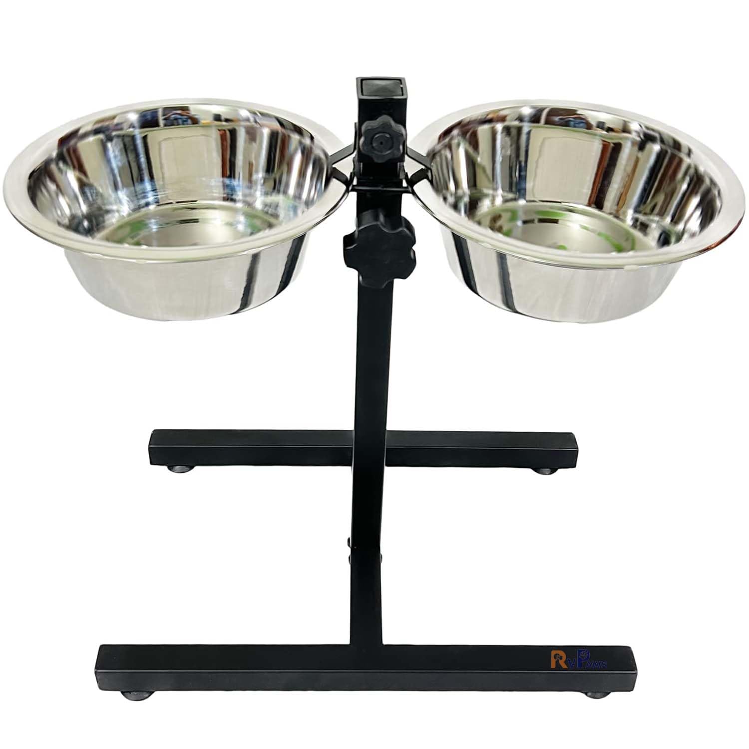 Rvpaws Adjustable Double Diner For Food And Water For Dog & Cat, With HBase And Two Removable Stainless Steel Bowls (XLarge  