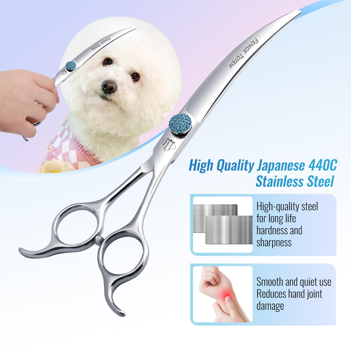 Fenice Professional Grooming Curved Shear: 45 Degree Super Curves Scissors For Dogs 6.5' Big Arc Curved Shears Made Of Japanese
