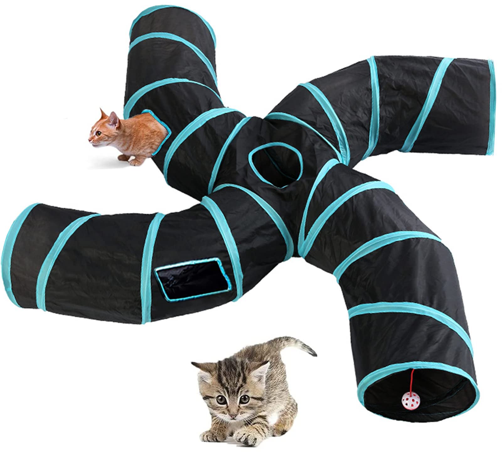 Cat Tunnel,4 Way Large Collapsible Tunnels Tube Upgrade With 5 Peek Hole,S-Shaped Maze House Play Toy Interactive Cat Toy For Ca