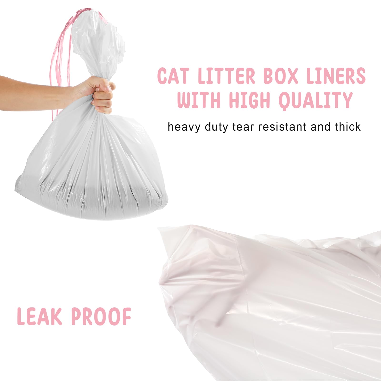 Tinlade 50 Count Jumbo Cat Litter Box Liners Large Drawstring Cat Litter Liners Bags Unscented Tear Resistant For Trash Waste To