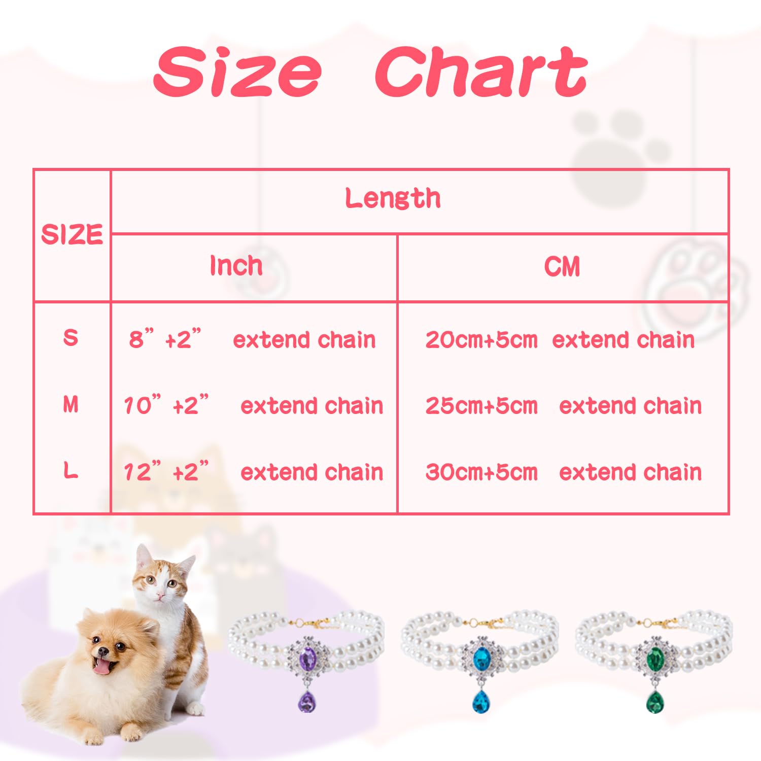 Daovace 2 Row Pearls Collar For Cats Pearl Dog Rhinestone Necklaces For Small Dogs Accessories Cat Pearl Collar (Small, Pink)
