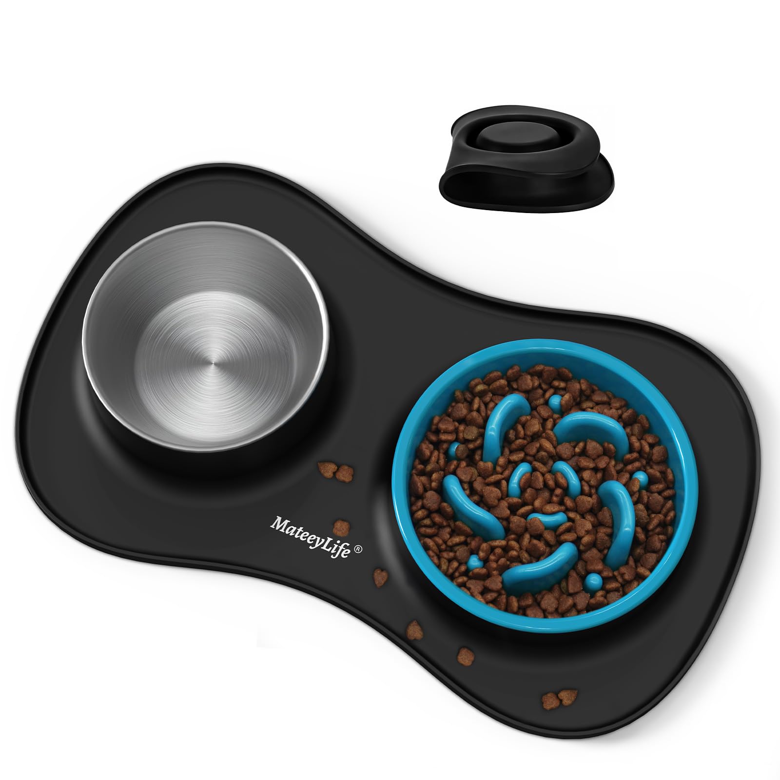 MateeyLife Dog Food and Water Bowl Set 3 in 1, Slow Feeder Dog Bowls & Stainless Steel Water Bowl with Non-Spill Silicone Mat, C