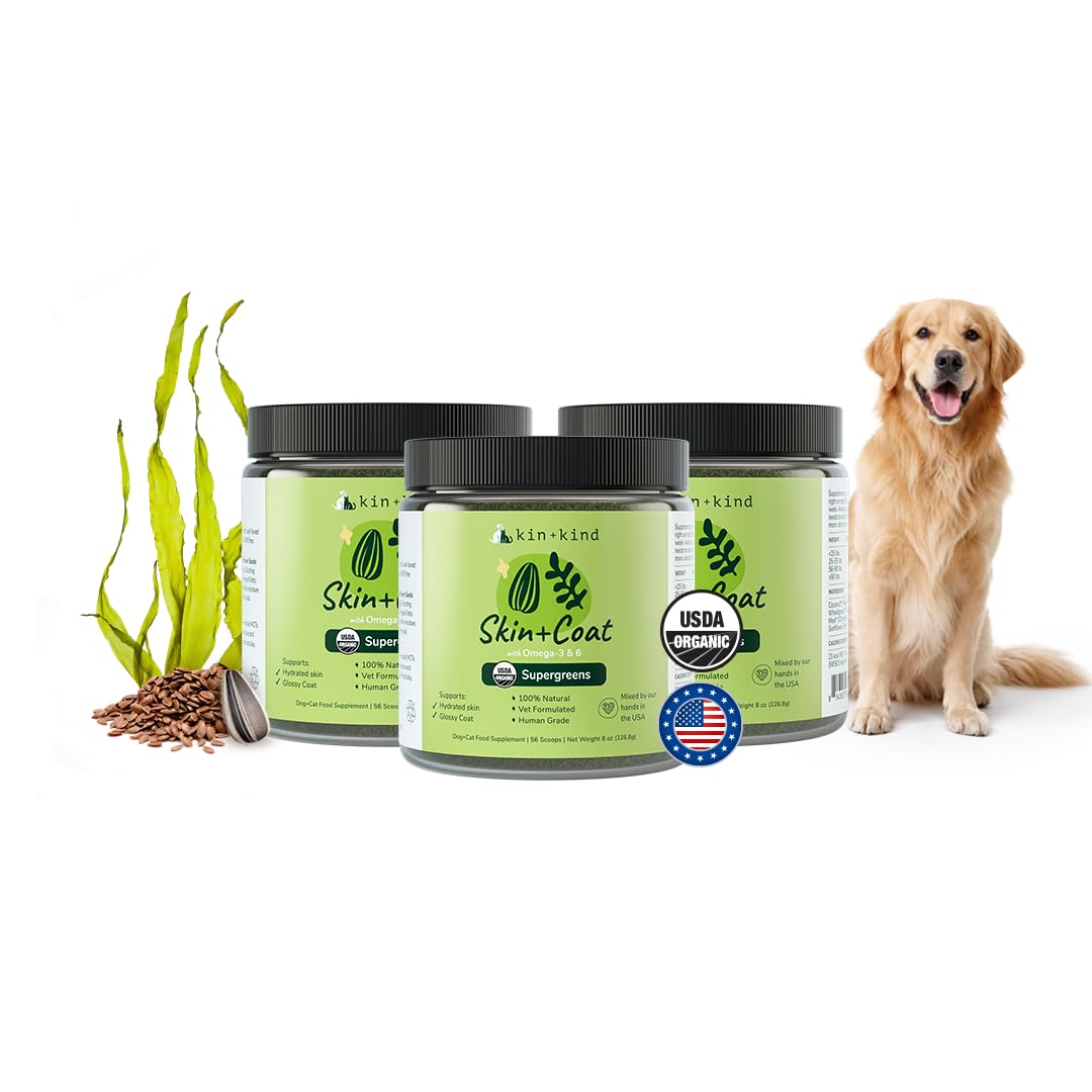 kin+kind Skin and Coat Supplement for Dogs & Cats - Natural Vitamin Supplements with Organic Ingredients for Shiny Fur, Moisturi