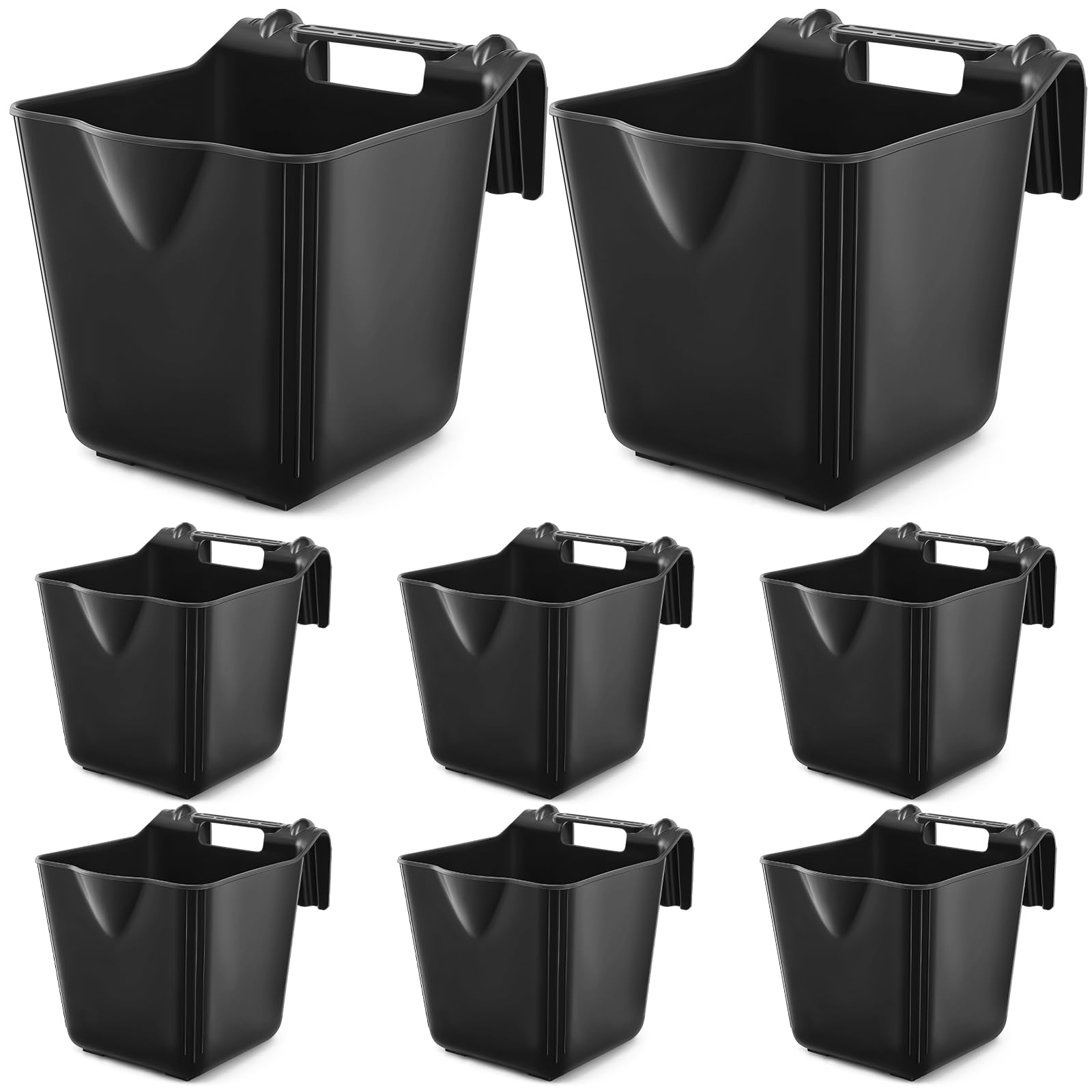 Marsui 8 Pcs 15 Quart Horse Feeders for Stall Hook Over Hanging Fence Hay Feeder Mountable Livestock Plastic Feed Bucket for Far