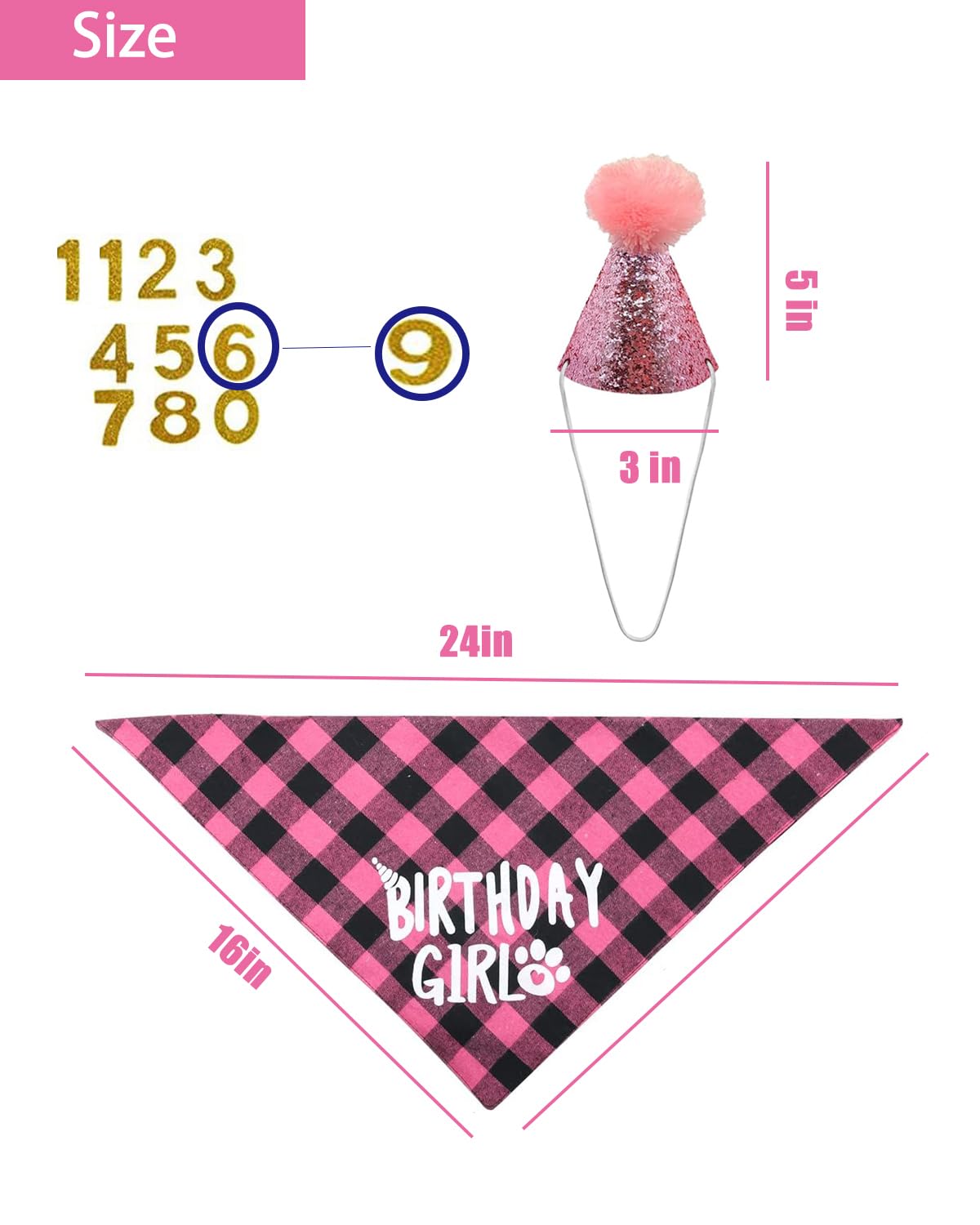Dog Birthday Party Supplies,Birthdays Girl Dogs Bandana,Dog Birthday Scarf Hat With Numbers Fits Dogs With Neck Circumference Le