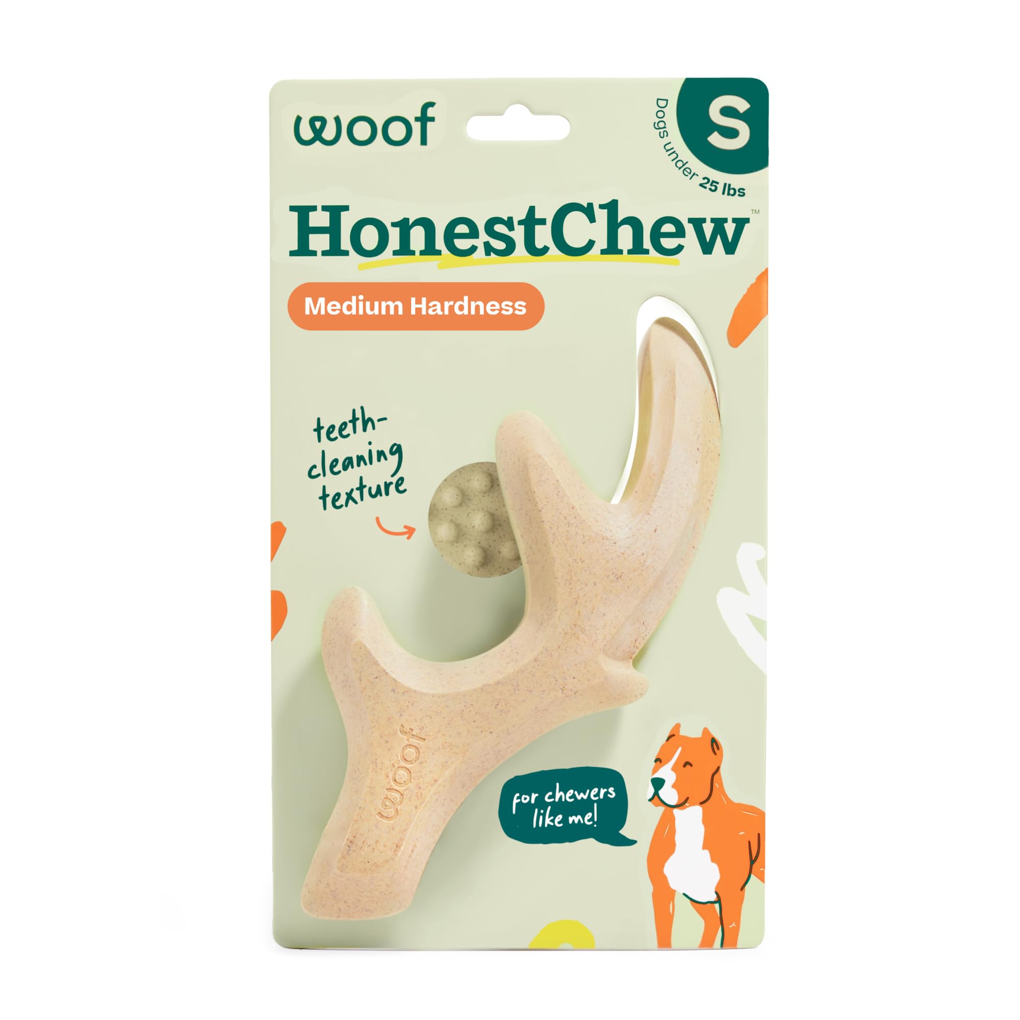 WOOF HonestChew Dog Toy Antler - Durable Dog Chews - Made with Natural, Plant-Based Ingredients - Splinter-Resistant - Safer Tha