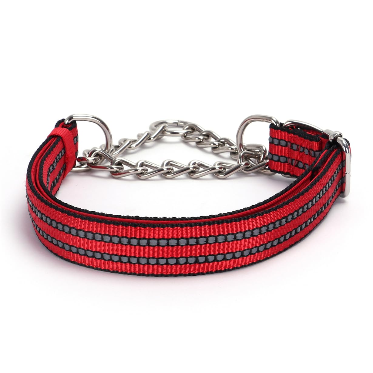 Red Martingale Collar For Medium Dogs, Reflective Nylon Dog Chain Collar Escape Proof Heavy Duty Dog Collar With Stainless Steel